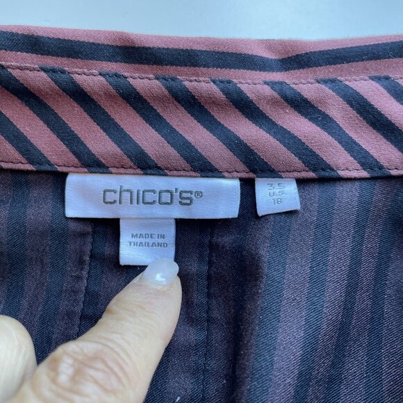 CHICO'S Imperial Stripe No Iron Tunic Blouse Women's 18 Sable Button Up Stretch - Picture 7 of 11